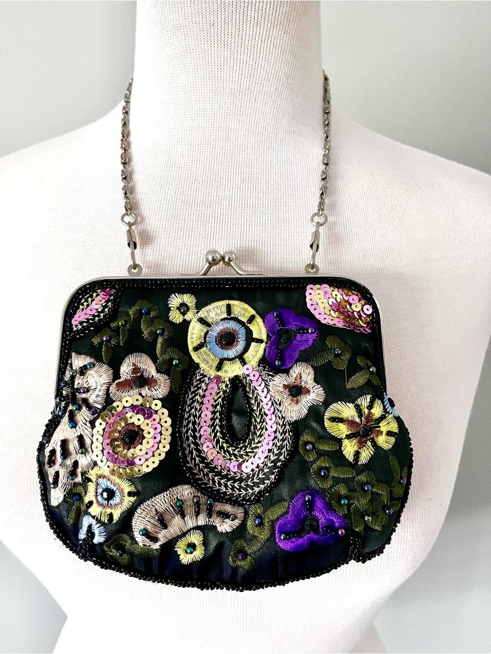 Vintage 1995 Bijoux Terner Embroidered Beaded Evening Bag, Y2K, Bohemian